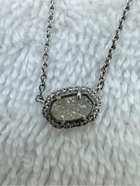 Kendra Scott Mini Elisa Silver Pendant Necklace in Iridescent Drusy